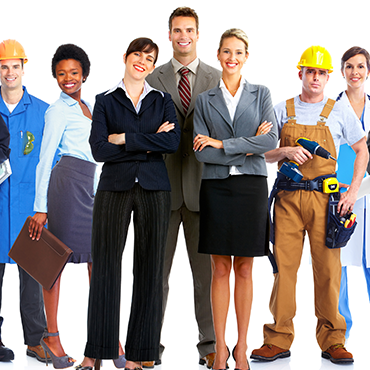 Diverse working men and women standing together